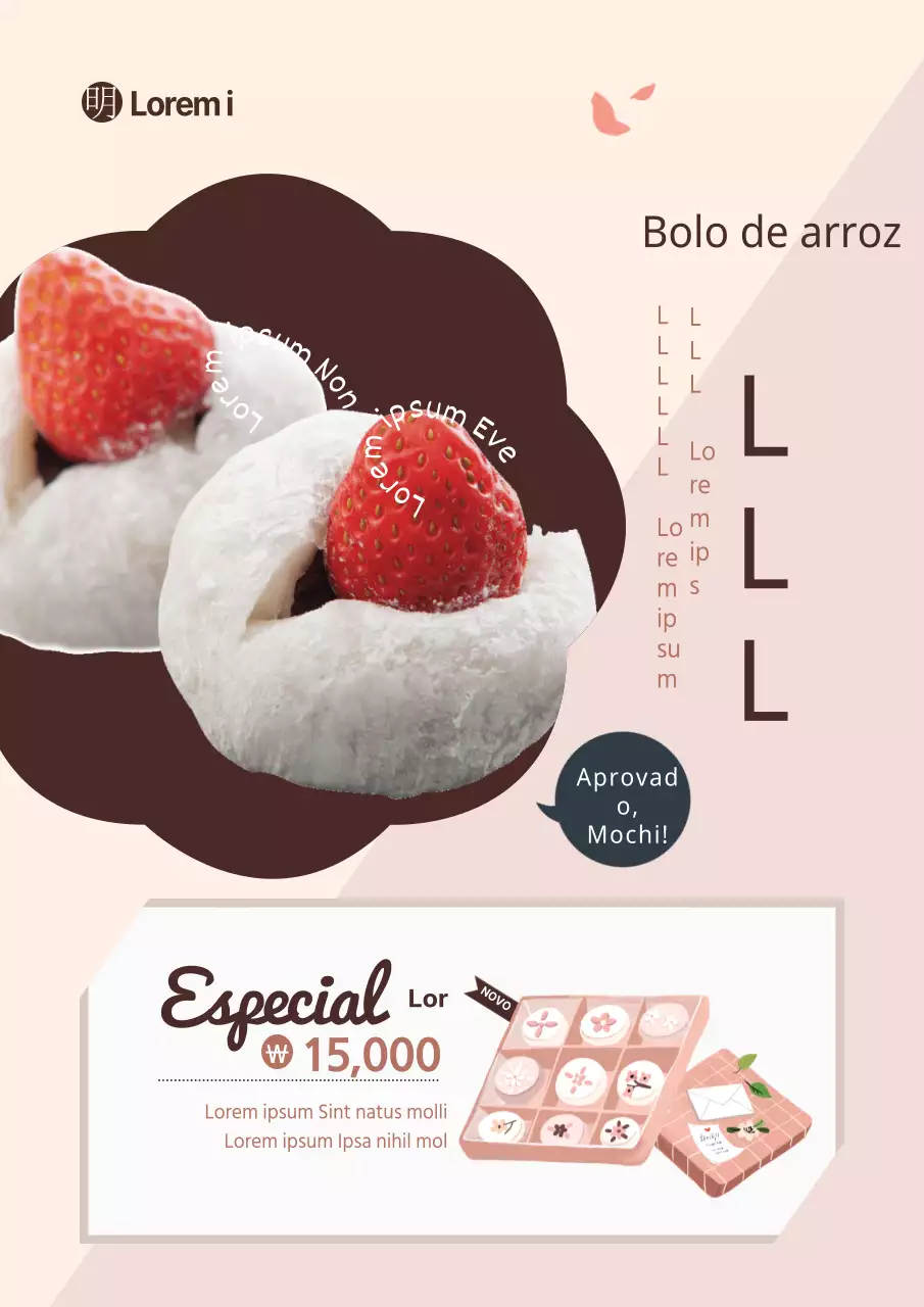 Promoção do novo menu de mochi cor-de-rosa e castanho