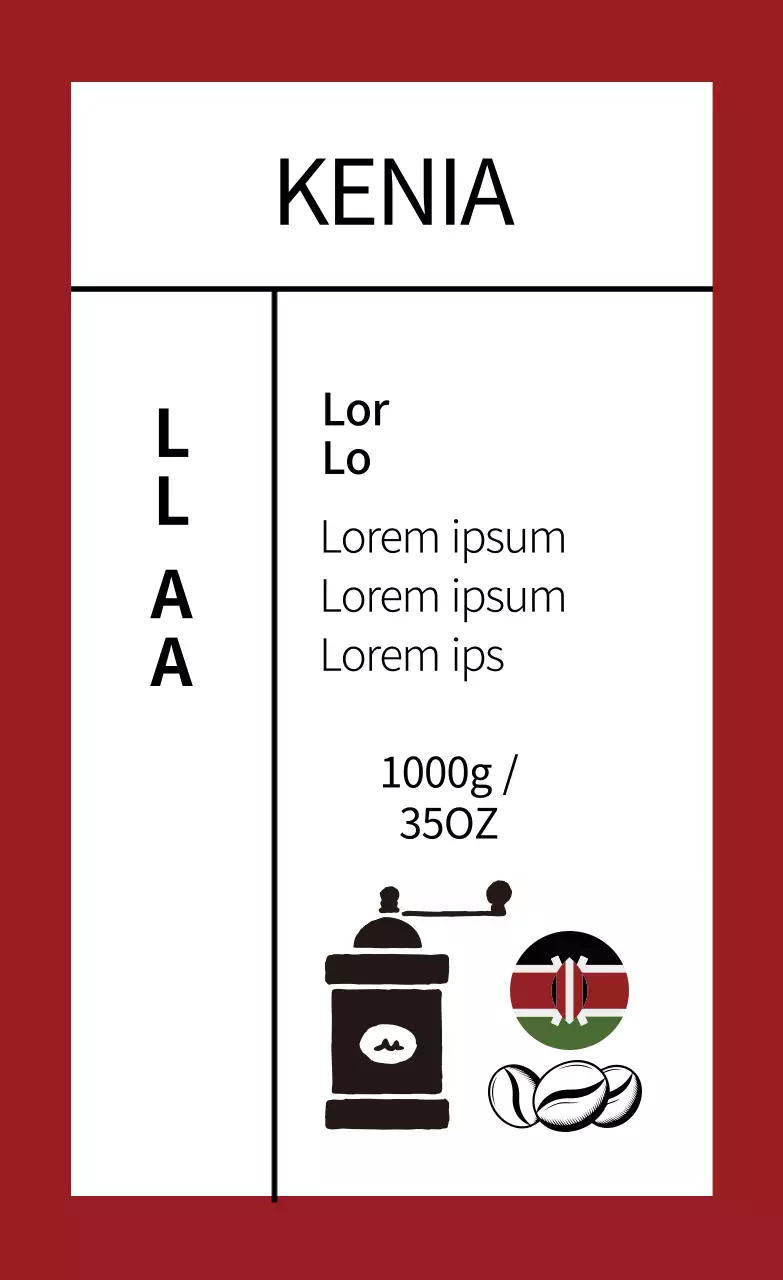 Nettes Kaffeebohnen-Etikett mit roter Illustration