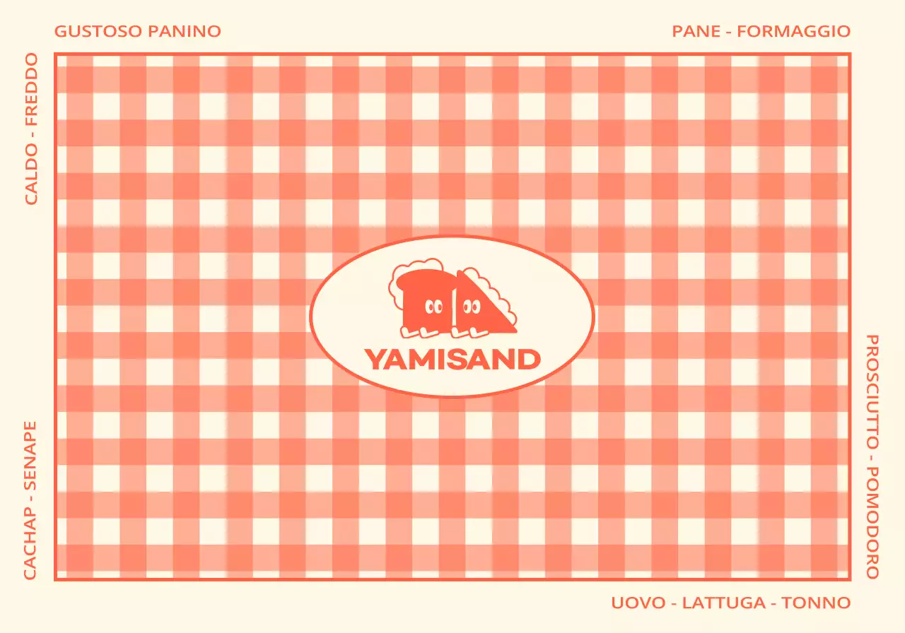 Una paninoteca con motivo a quadri rossi e gialli e simpatici personaggi