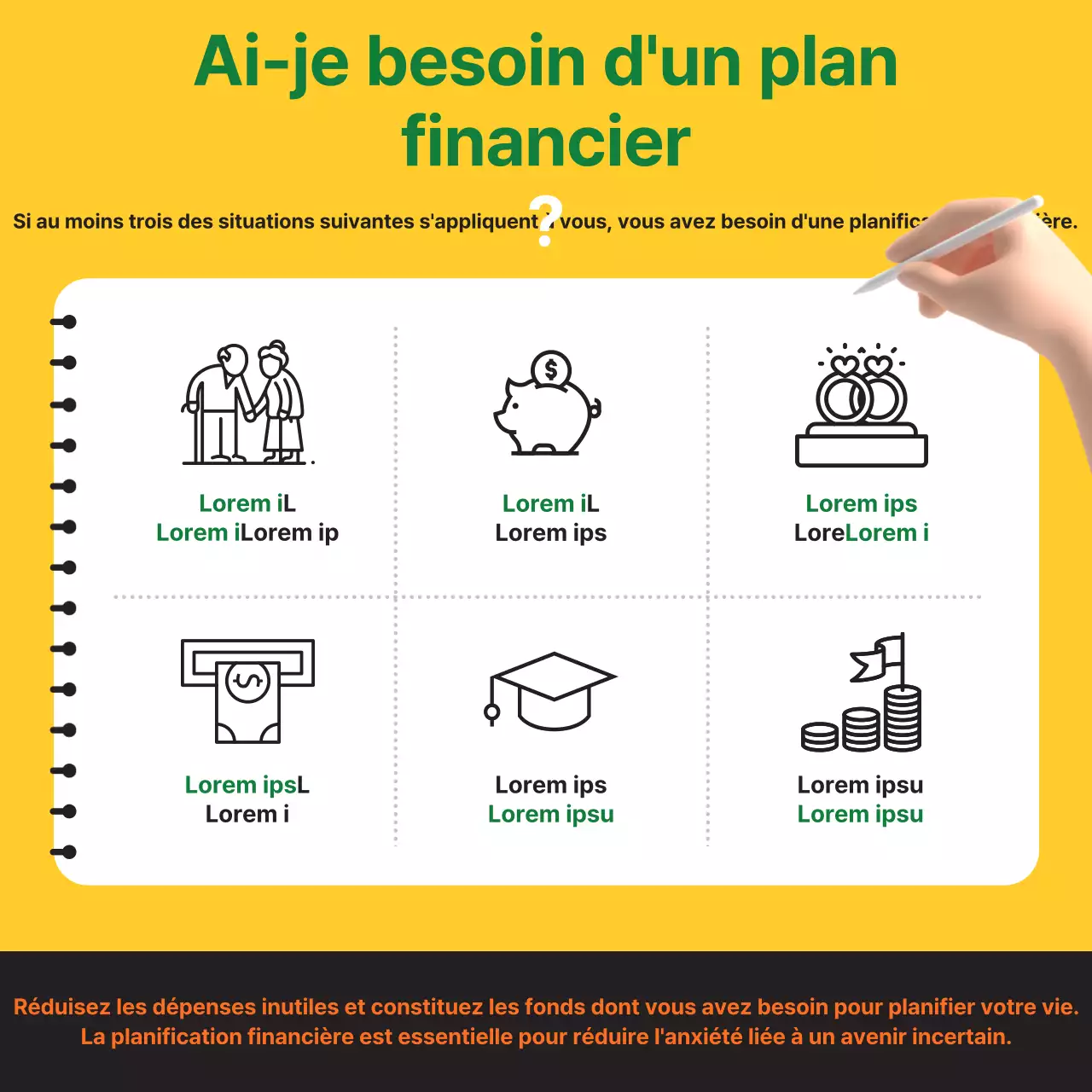 Jaune et vert actifs financiers planification financière connaissances information