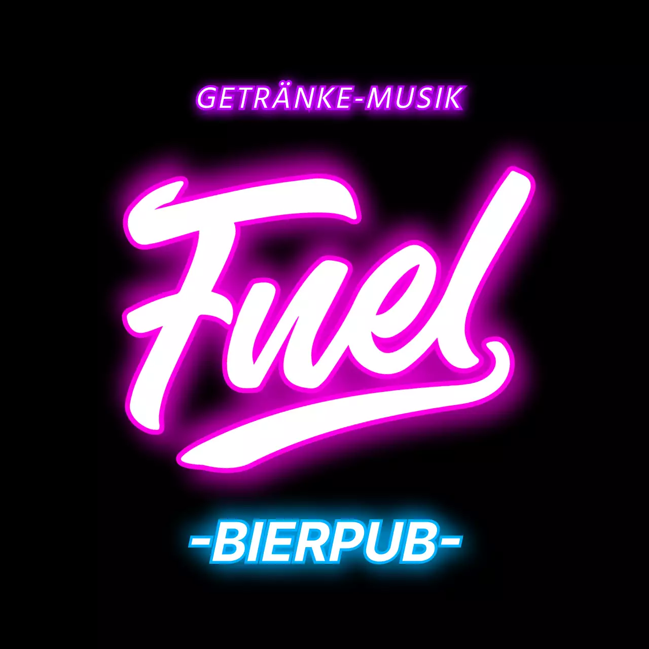 Neonartige Schaufensterbeschriftung mit Texten und Illustrationen zum Thema Brauerei in knalligen Farben