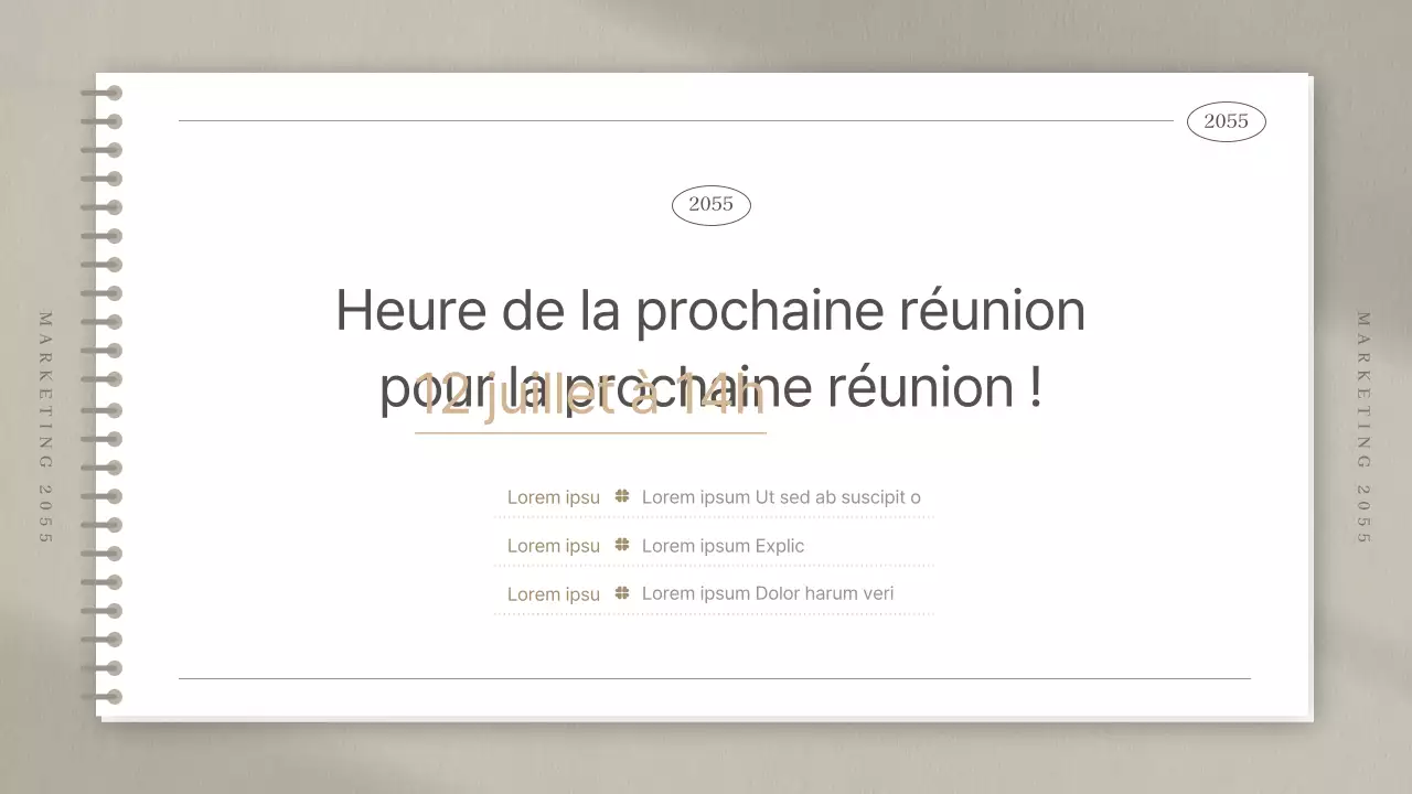 Compte rendu de réunion d'étude de marché dans un simple carnet de notes de couleur beige