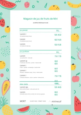 Cadre à fruits mignon Menu à boire Table