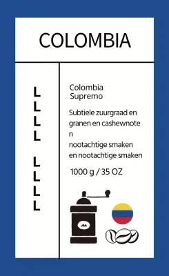 Keurig koffiebonenlabel met blauwe illustratie
