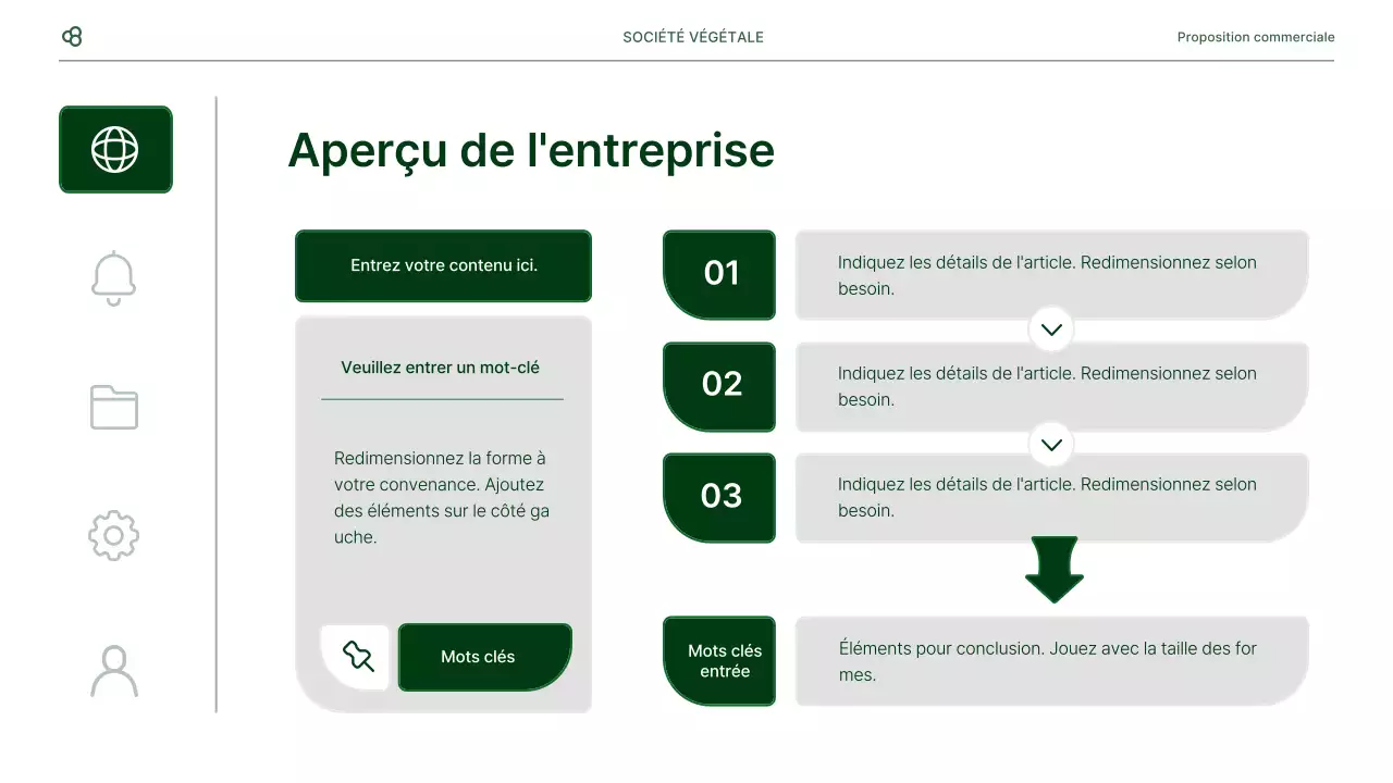 Proposition d'affaires en blanc et vert, concept de feuille naturelle