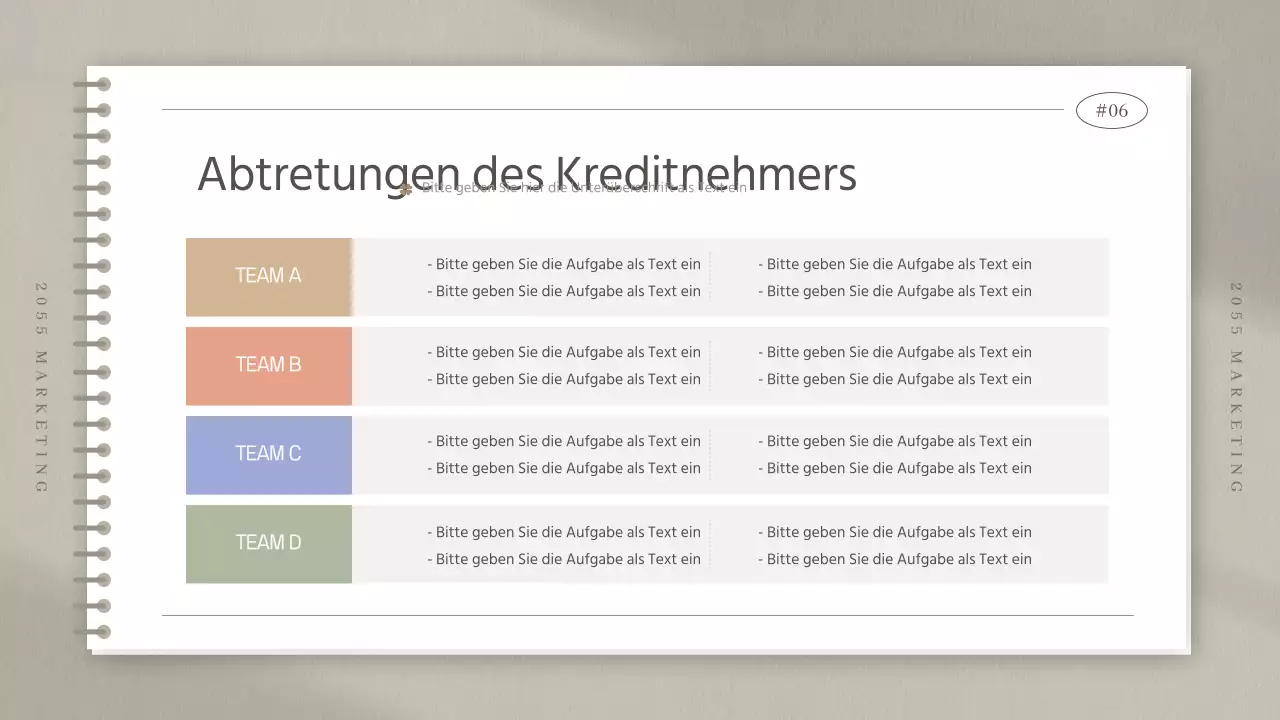 Sitzungsprotokoll einer Marketingstudie in einem einfachen beigen Notizbuch