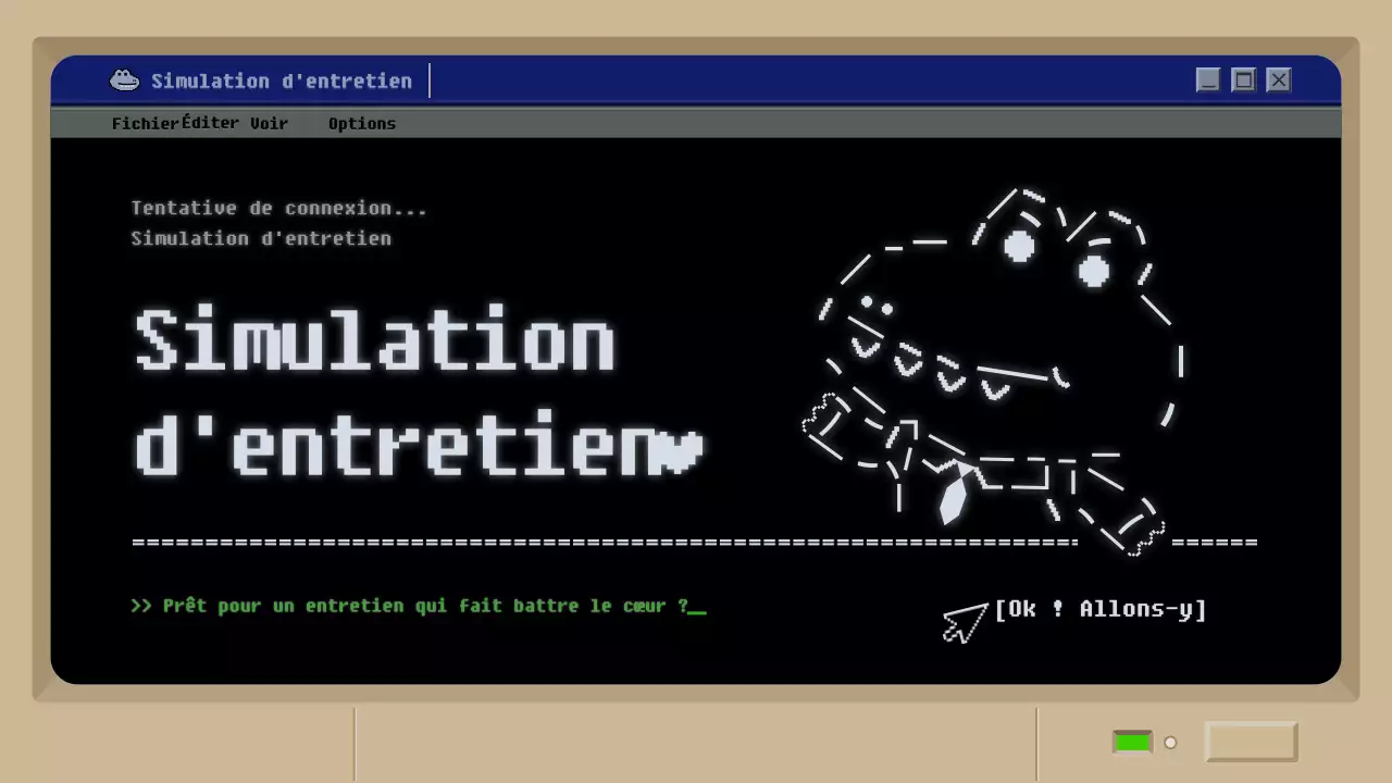 Simulation d'entretien d'embauche avec un concept de jeu de boue rétro noir