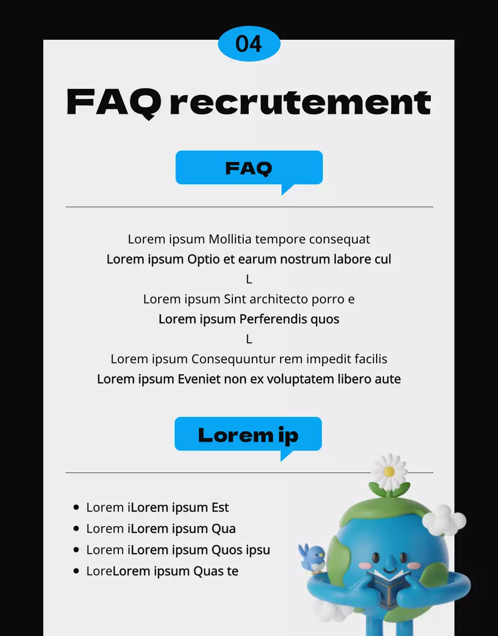 Bleu et noir, concept de brochure simple et épuré pour le recrutement de stagiaires