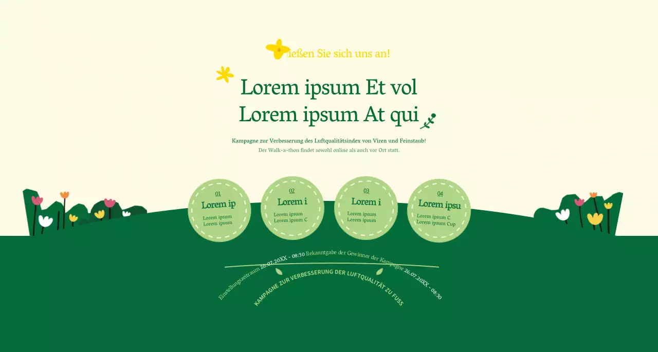 Über die grün-gelbe Kampagne "Zu Fuß zur Arbeit" im sauberen Stil