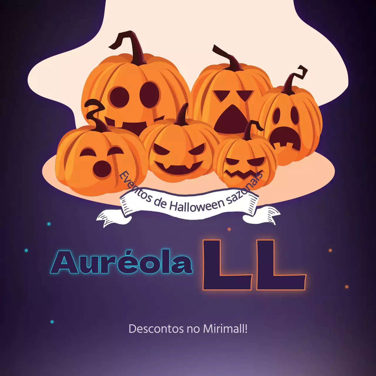 Ilustração de abóbora do Dia das Bruxas texto de sinal de néon