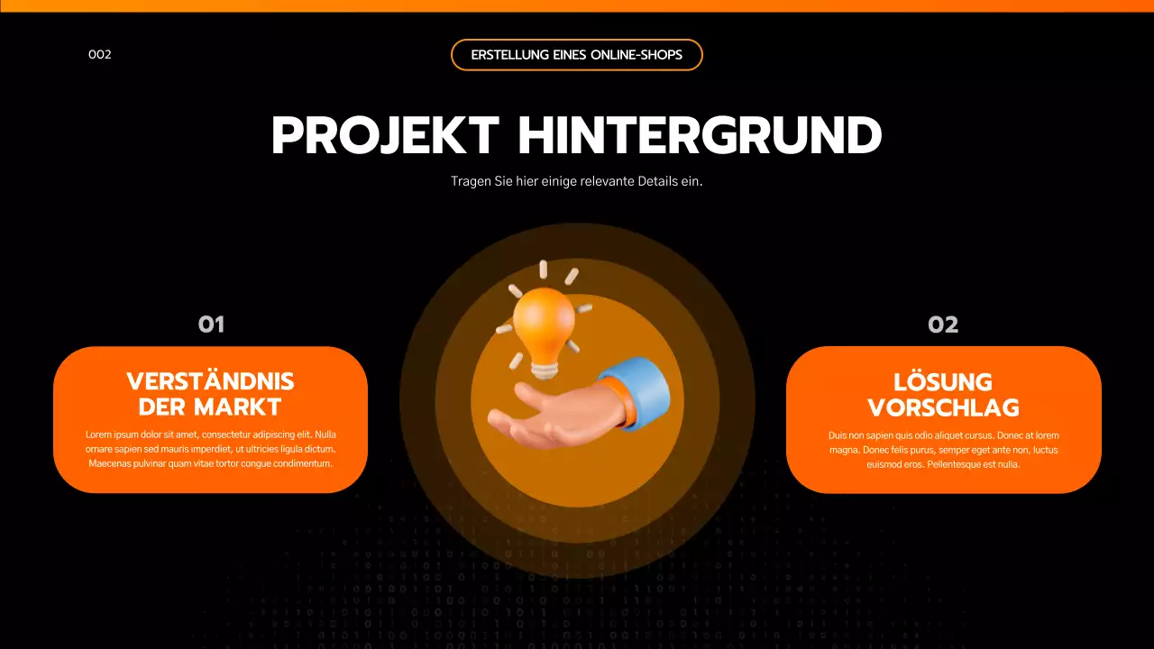 Vorlage eines einfachen, schwarz-orangefarbenen, von der Technik inspirierten Projektauftrags