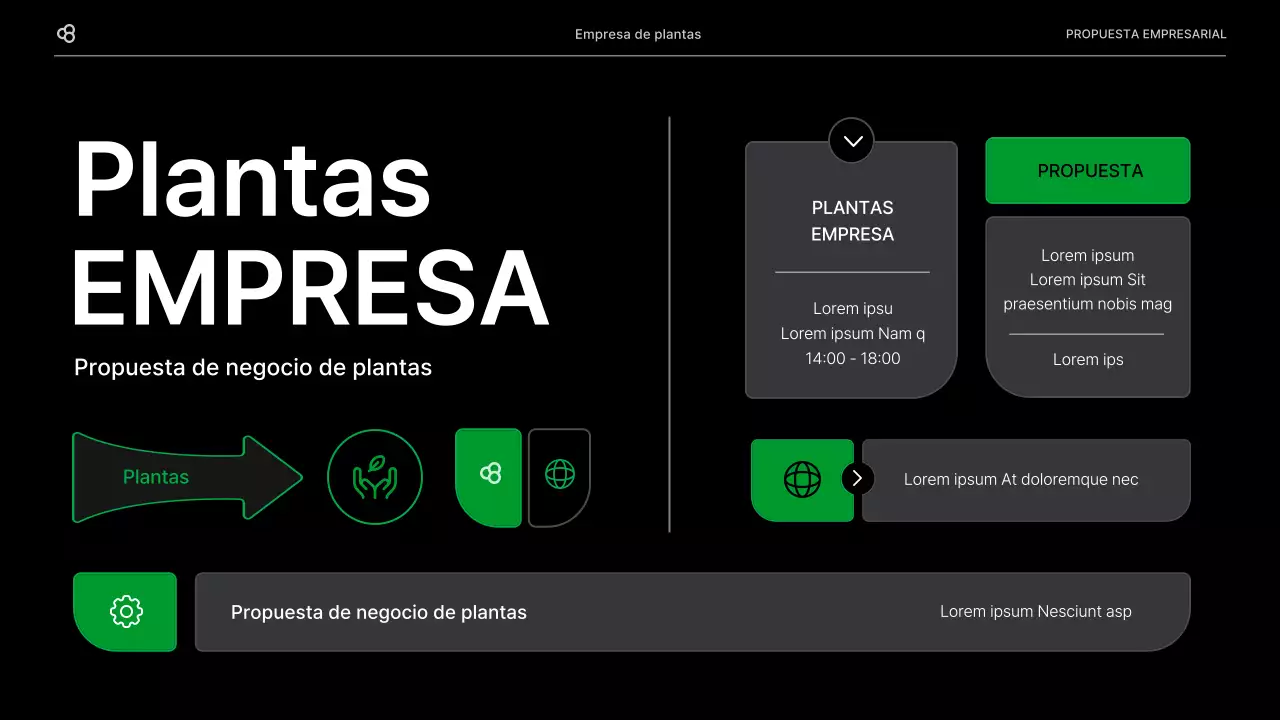 Propuesta de negocio de negocios en negro y verde concepto de hoja natural