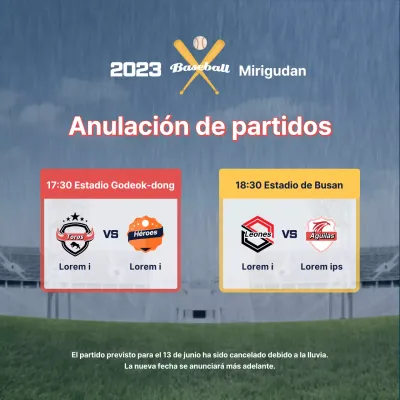 Guía de cancelaciones por lluvia en partidos de béisbol con un toque de rojo y amarillo