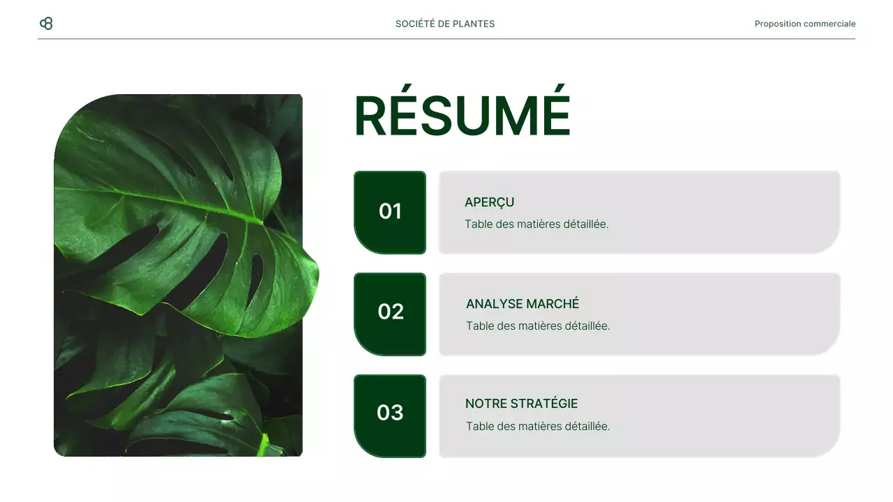 Proposition d'affaires en blanc et vert, concept de feuille naturelle