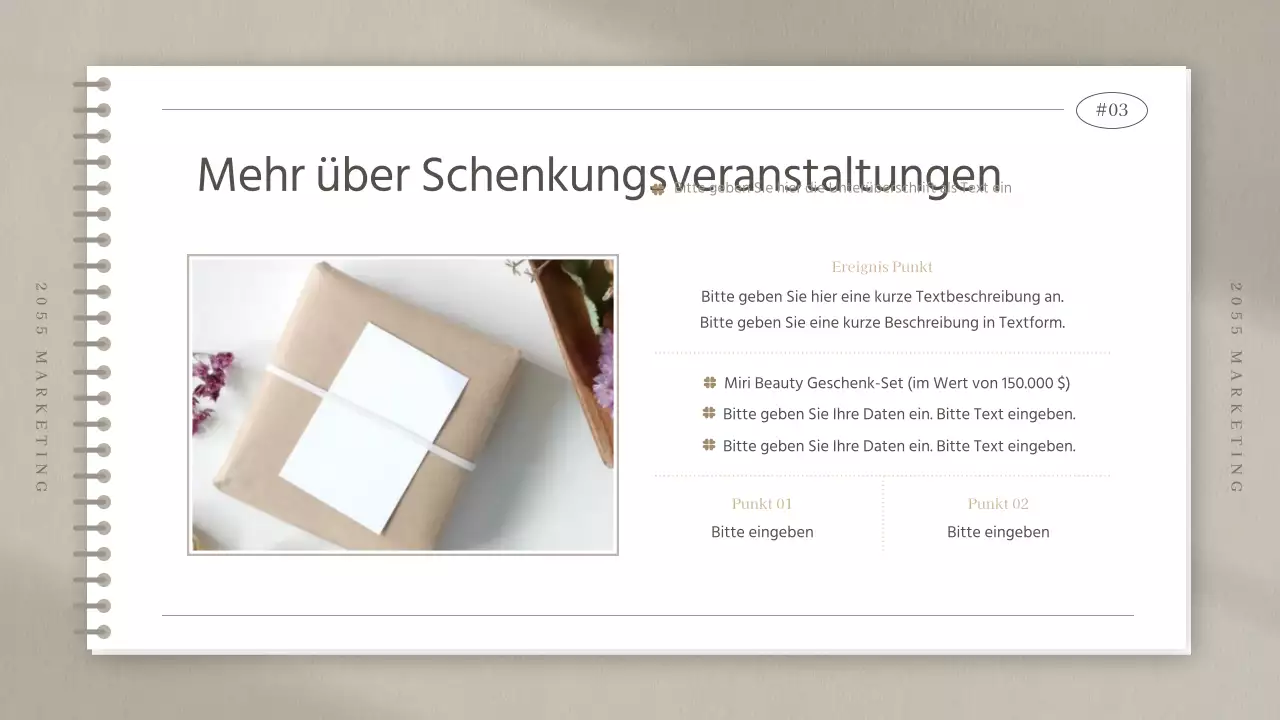 Sitzungsprotokoll einer Marketingstudie in einem einfachen beigen Notizbuch