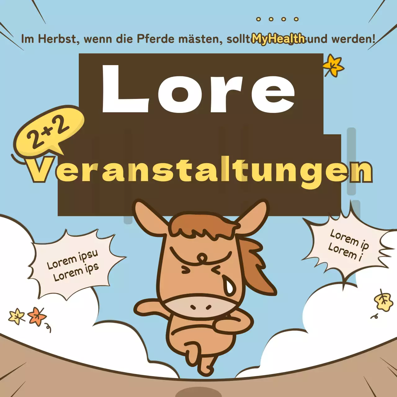 Herbstliche Veranstaltung mit niedlichen Illustrationen in Hellblau, Braun und Gelb