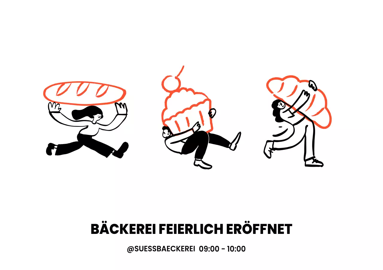 Eine sentimentale und helle Bäckerei mit roten und schwarzen Handmalereien