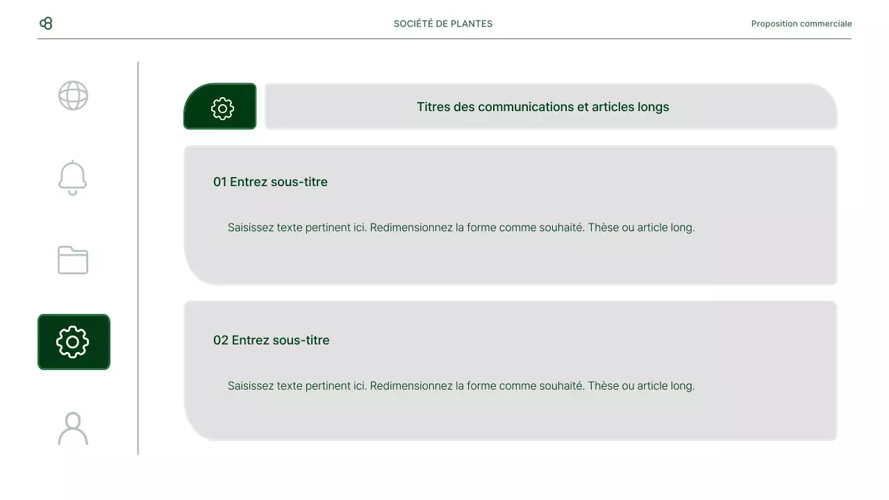 Proposition d'affaires en blanc et vert, concept de feuille naturelle