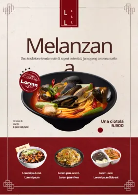 Volantino che consiglia il menu di un ristorante di ramen di concezione tradizionale