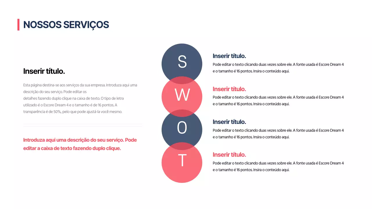 Infografia de conceção SWOT com um conceito simples em vermelho e azul-marinho