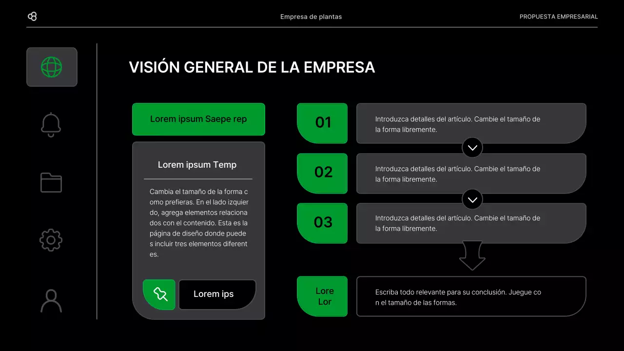 Propuesta de negocio de negocios en negro y verde concepto de hoja natural