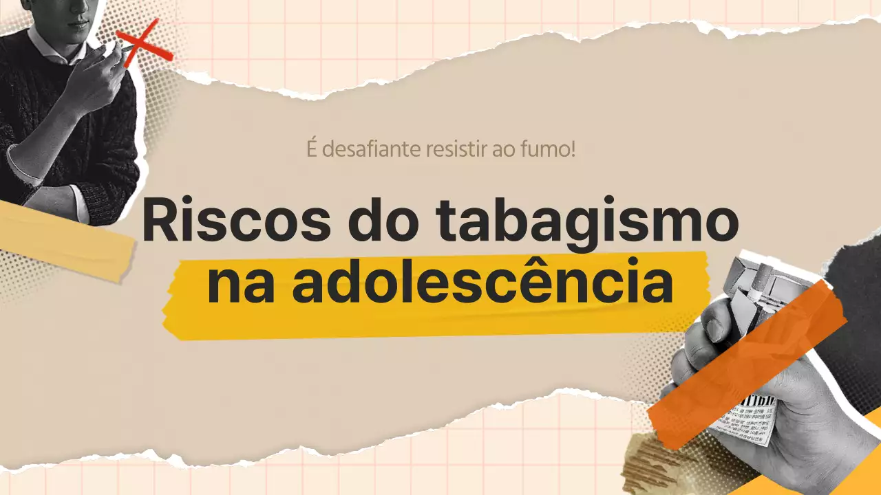 Materiais educativos para deixar de fumar para jovens com um conceito de colagem pop art bege.