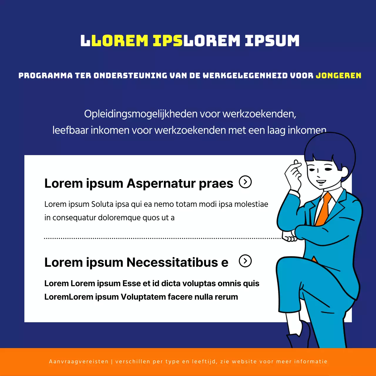 Meld je aan om meldingen te ontvangen over beleidsinformatie over jeugdhulp met komische en speelse oranje en marineblauwe illustraties