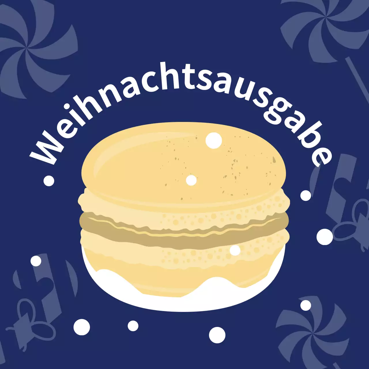 Gelb marineblau Illustration niedlich Weihnachten Café Dessert Macaron Etikett