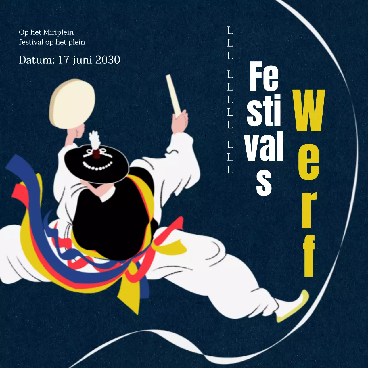 Navy en witte illustratie van het festivalterrein van het Continuing Education Centre