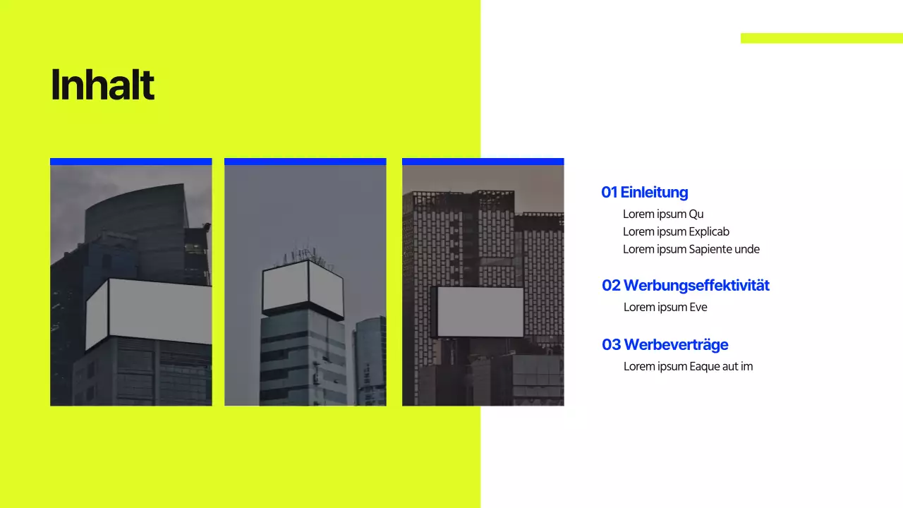 Vorschlag für eine kalkfarbene und blaue Gebäudeplakatierung