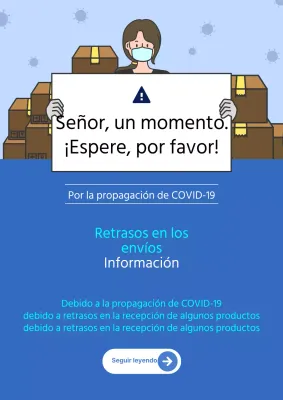 Aviso de entrega retrasada con mensajero azul e ilustración humana