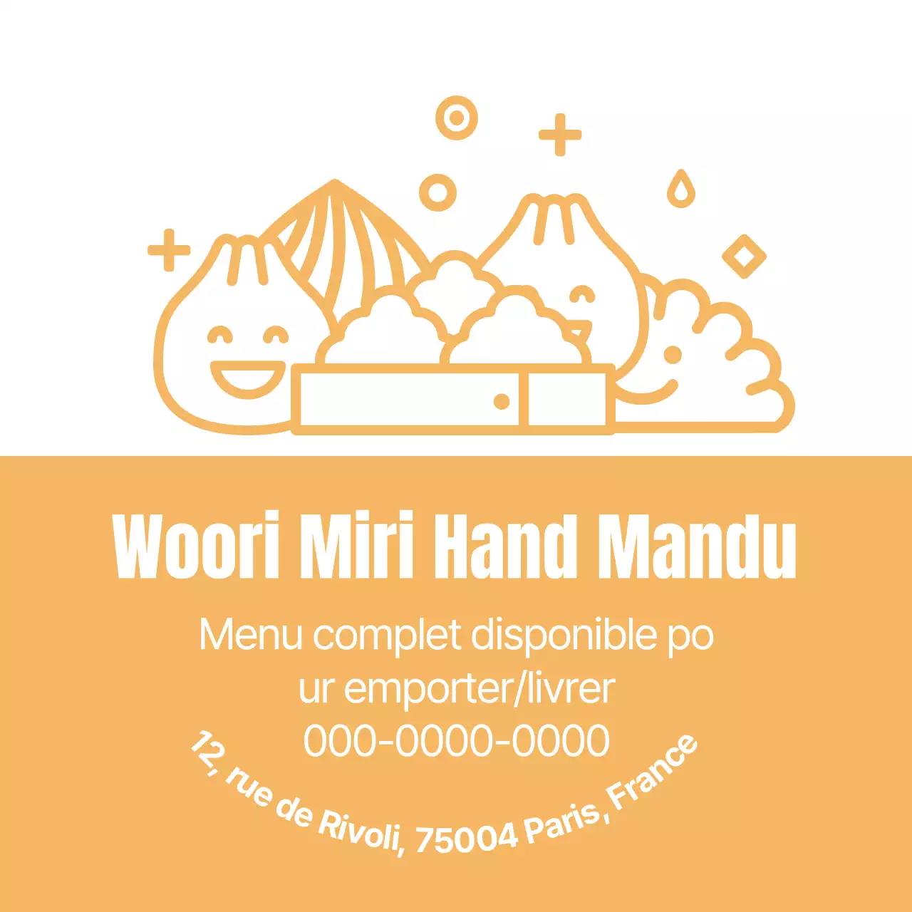 Étiquette promotionnelle de boulettes de restaurant mignonnes (illustration jaune)