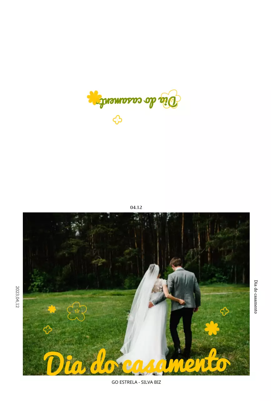 Convite de casamento com conceito de ilustração floral primaveril em amarelo e chartreuse