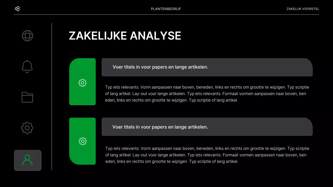 Zakelijk zakelijk voorstel in zwart en groen natuurlijk bladconcept