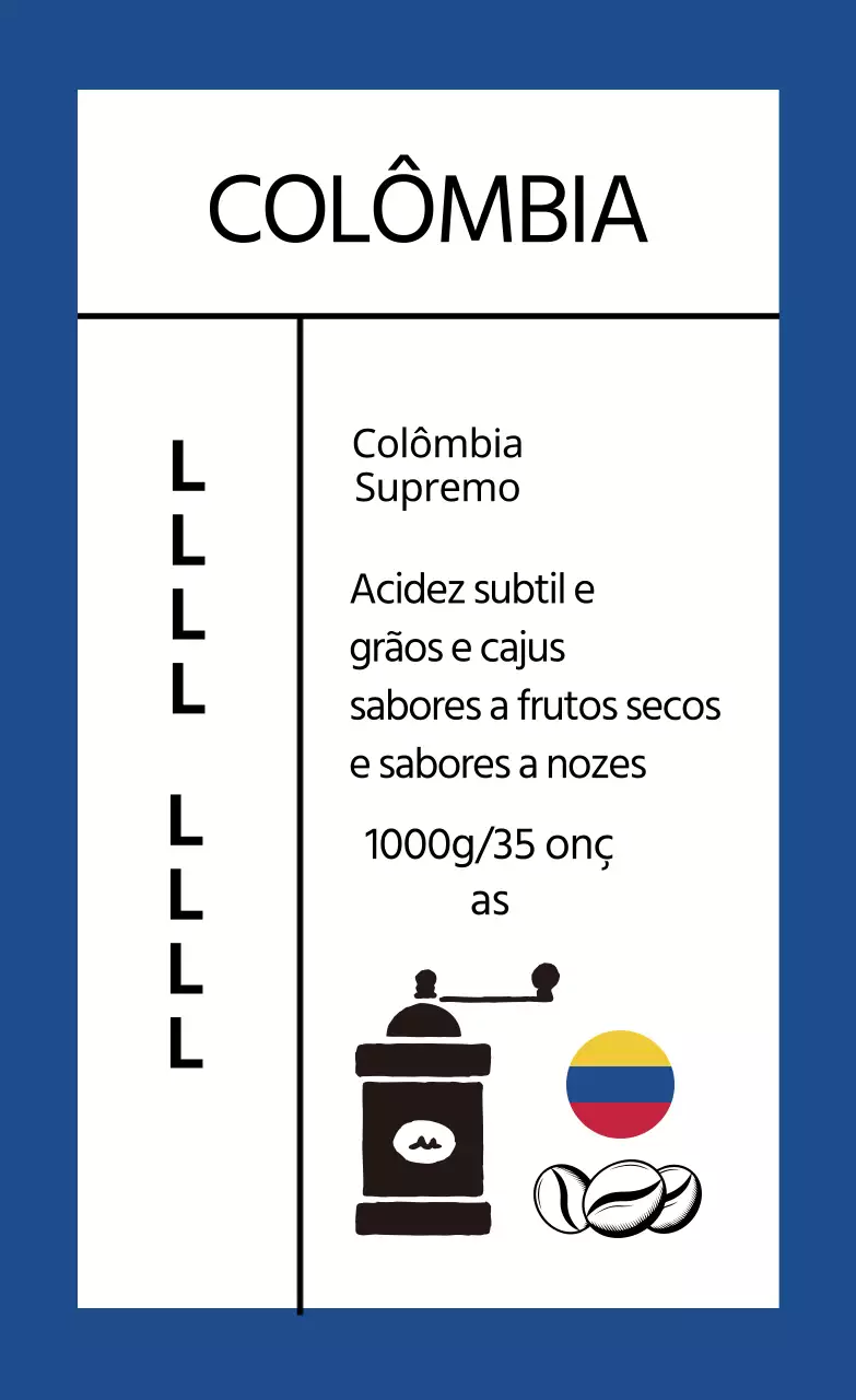 Rótulo de café em grão com ilustração azul