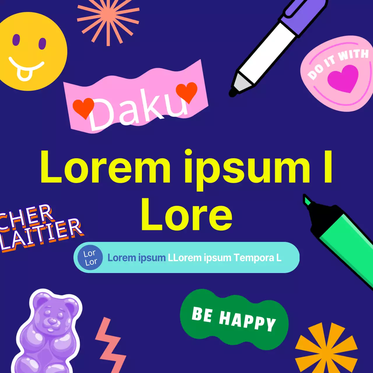 Faites la promotion de votre événement avec des instruments d'écriture colorés et kitsch.