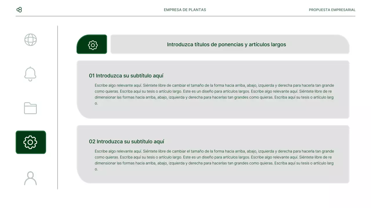 Propuesta de negocio de negocios en blanco y verde concepto de hoja natural