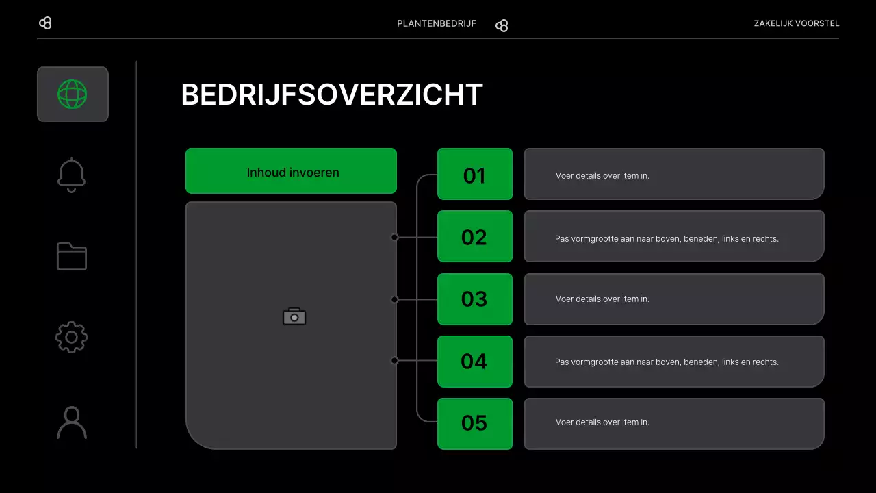 Zakelijk zakelijk voorstel in zwart en groen natuurlijk bladconcept