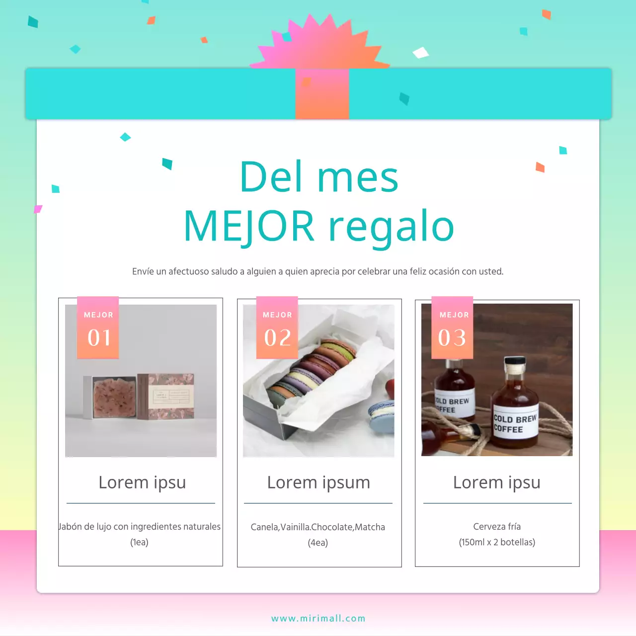 Set de regalo con ilustración de regalo en degradado turquesa