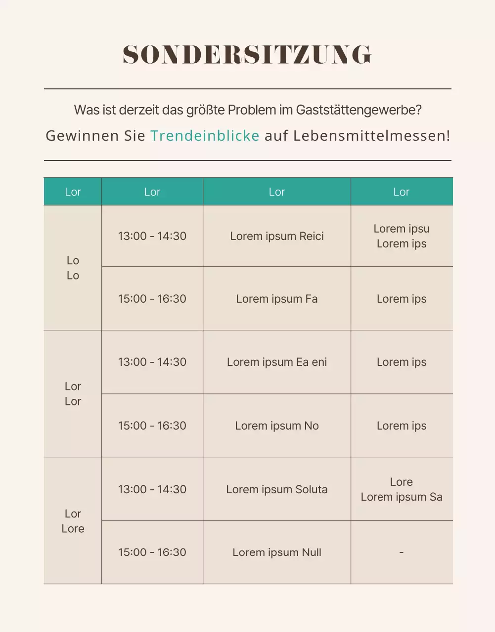 Eine saubere braune und türkisfarbene Start-up-Messe für Lebensmittel