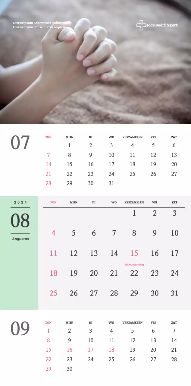 Eenvoudig concept kerkelijke muurkalender in zwart-wit met emotionele religieuze foto's