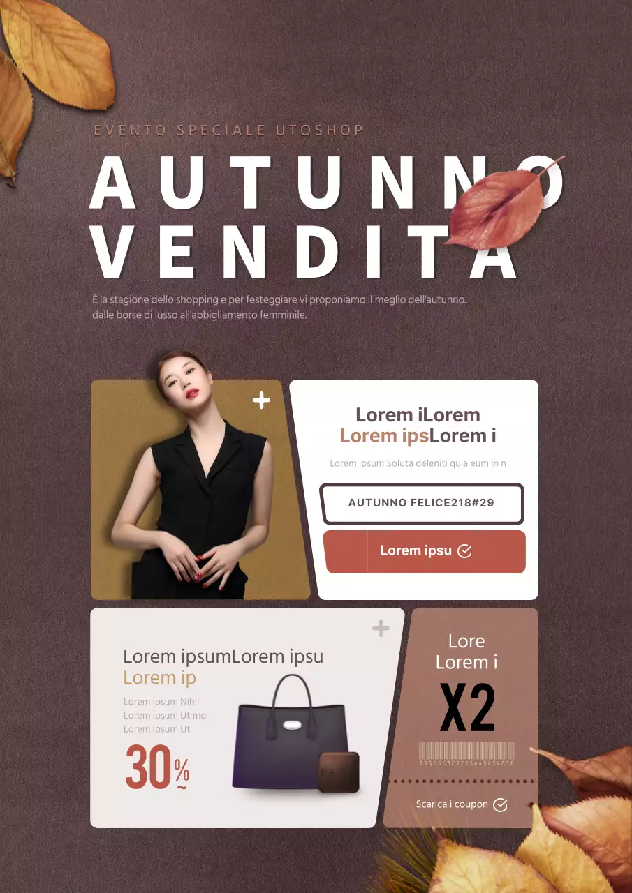Promuovere gli eventi autunnali con coupon di sconto con foglie marroni cadute