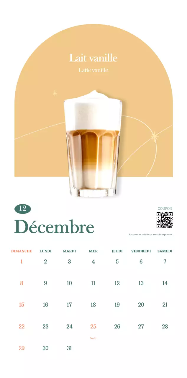 Calendrier des cafés avec recommandation de la boisson du mois