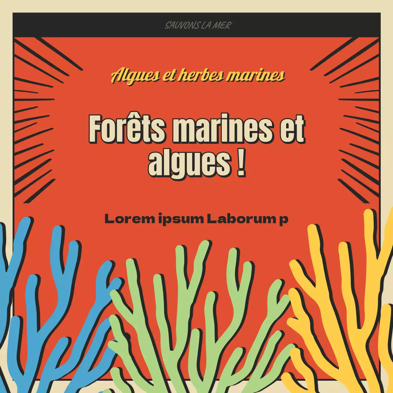 Concept caricatural de forêt marine et d'algues en rouge et noir