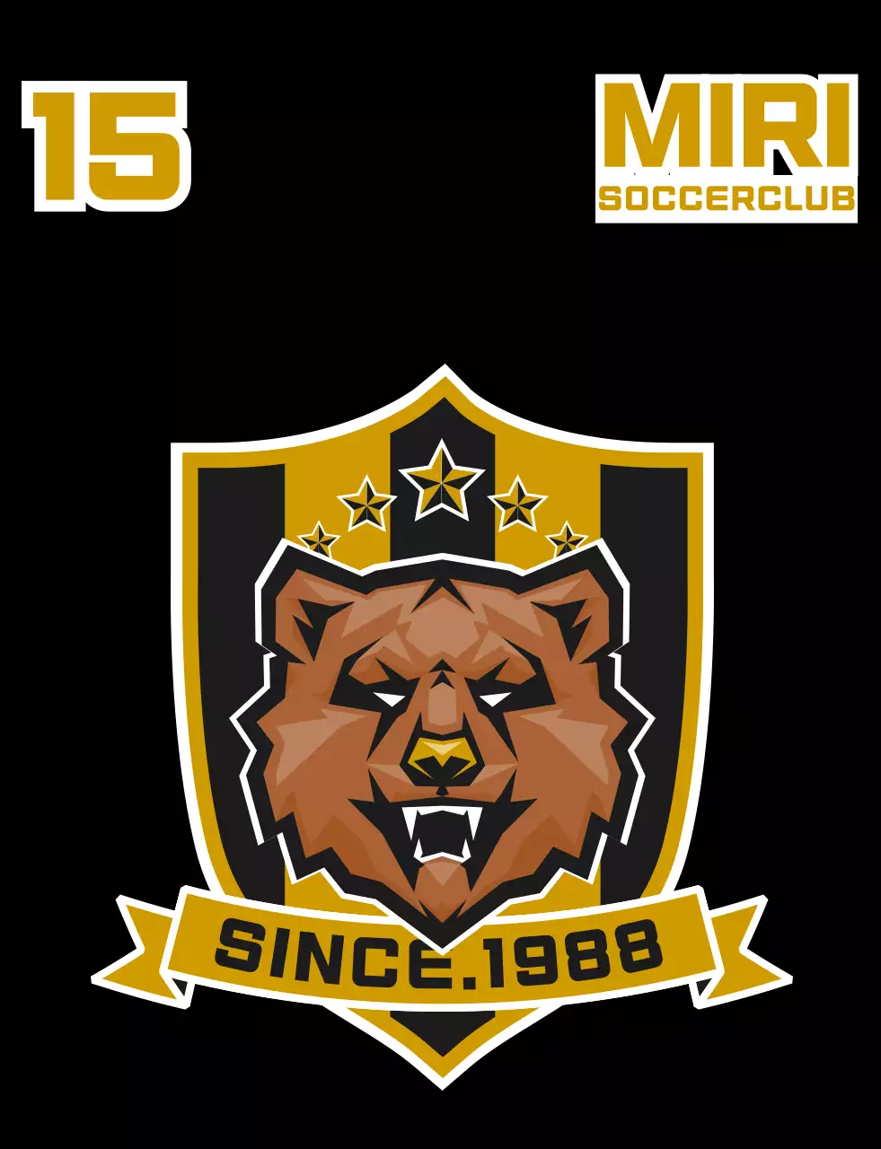 黒と金のクマのイラストサッカー同好会ロゴ入り会員用サッカーユニフォームベスト