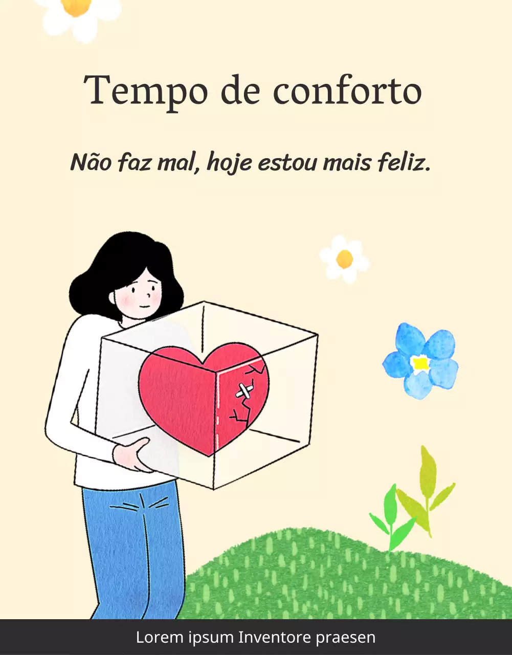 Um centro de aconselhamento psicológico para jovens com ilustrações calorosas e acolhedoras em bege e cores primárias.