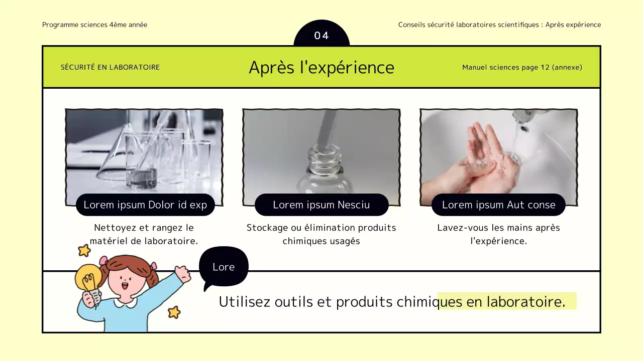 Conseils de sécurité pour les laboratoires scientifiques en chartreuse et en jaune