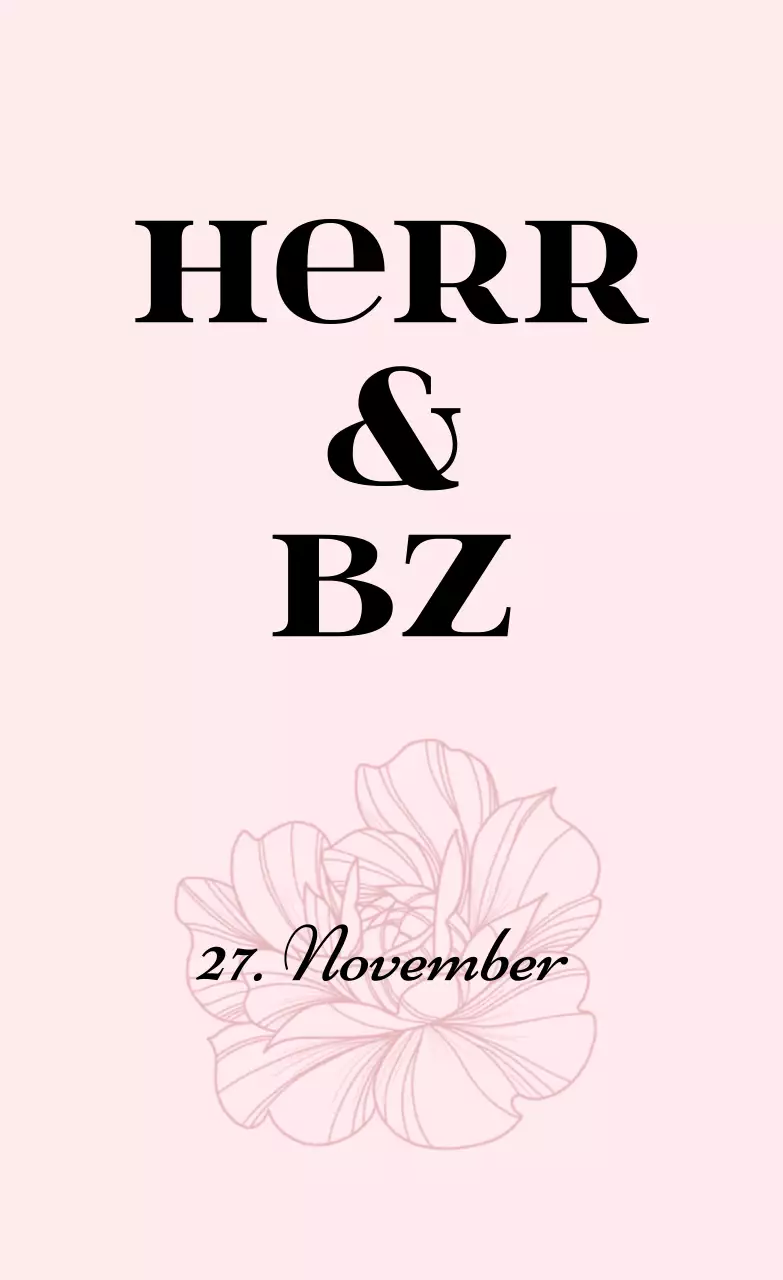 Werben Sie für eine einfache Hochzeitseinladung mit hellrosa und schwarzem Text und floralen Illustrationen