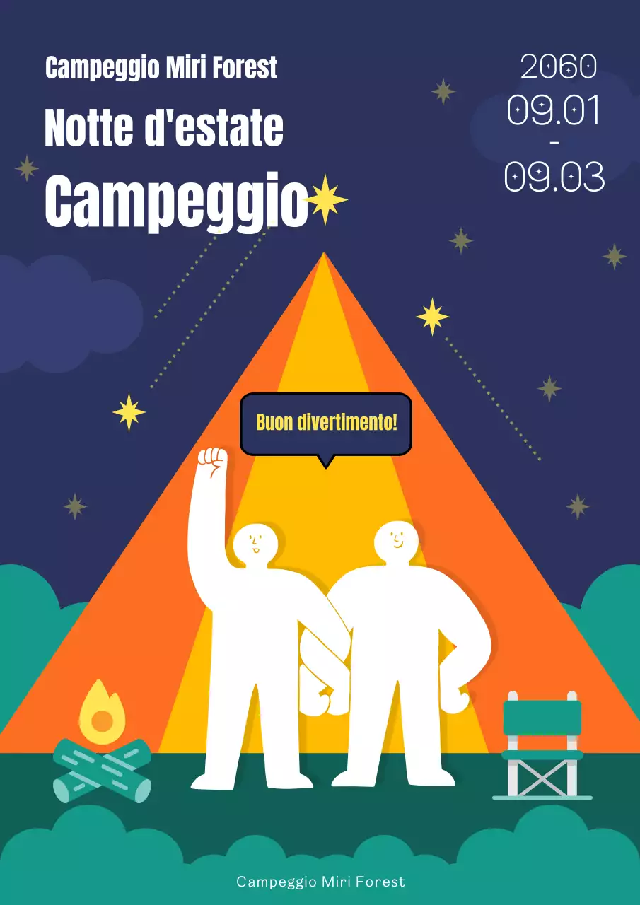 Promuovere semplici notti d'estate in campeggio in blu navy e arancione