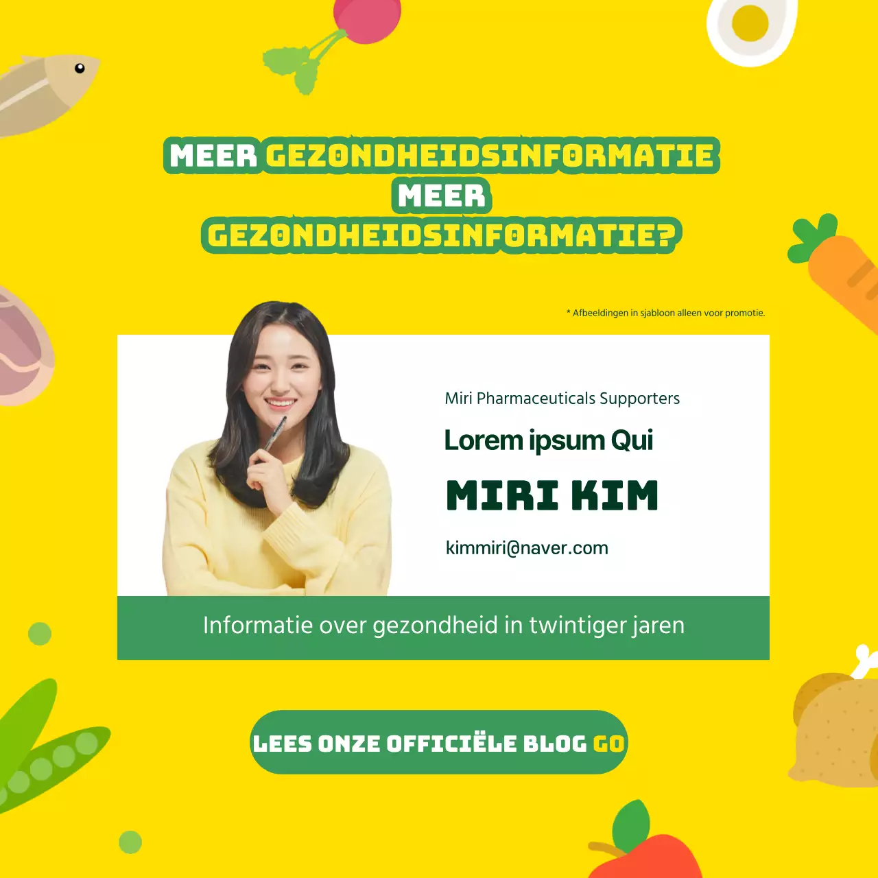 Voedingsproducten promoten met gele en groene illustraties